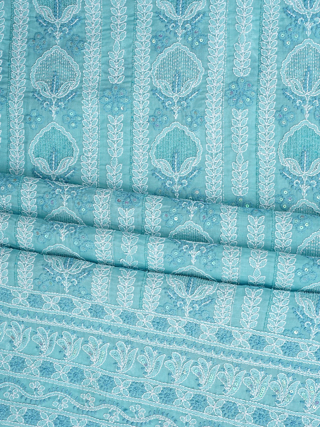 Ada Hand Embroidered Blue Cotton Lucknowi Chikankari Unstitched Suit Piece with Cutdana Work 01A651583