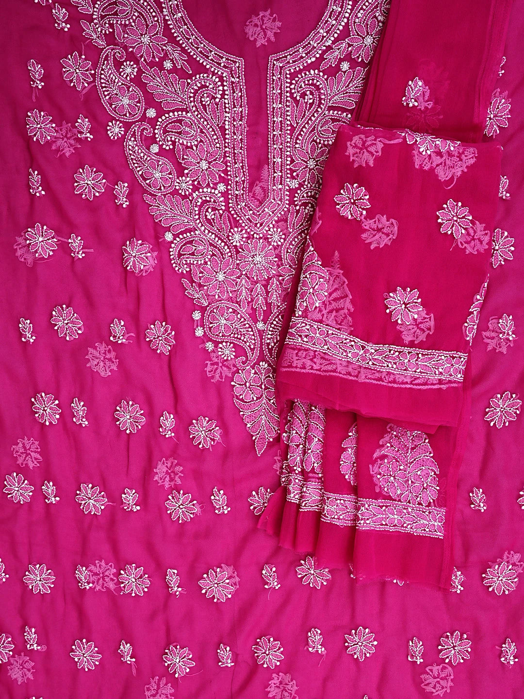 Ada Hand Embroidered Magenta Georgette Lucknowi Chikankari Unstitched Suit Piece 01A955615