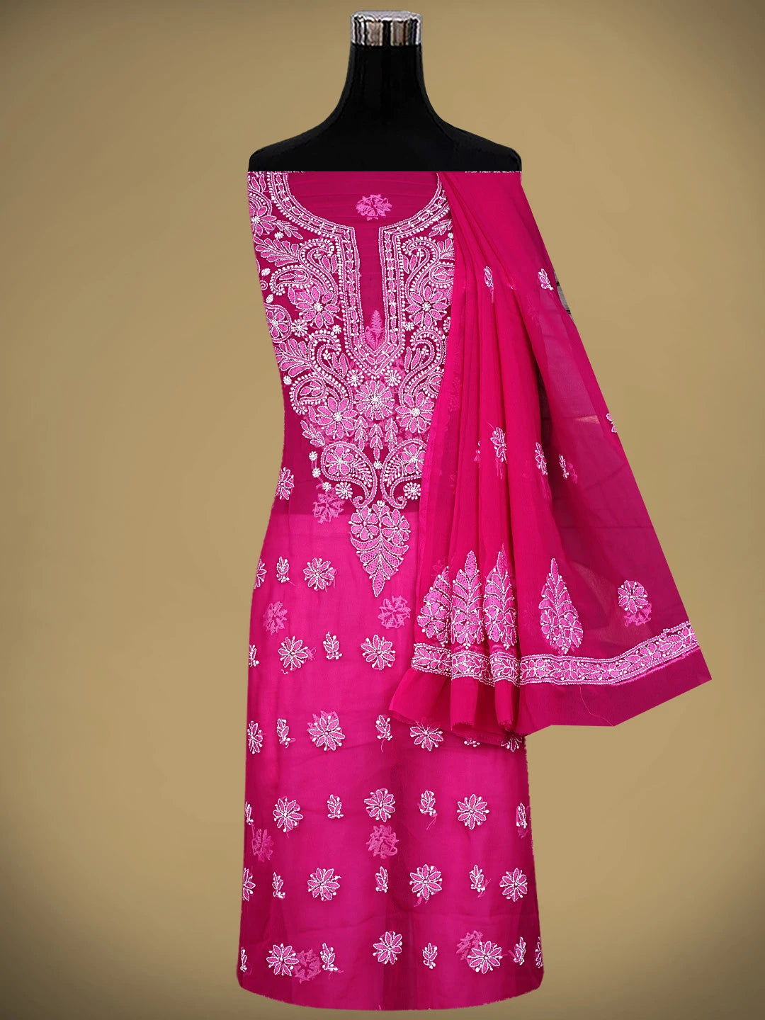 Ada Hand Embroidered Magenta Georgette Lucknowi Chikankari Unstitched Suit Piece 01A955615