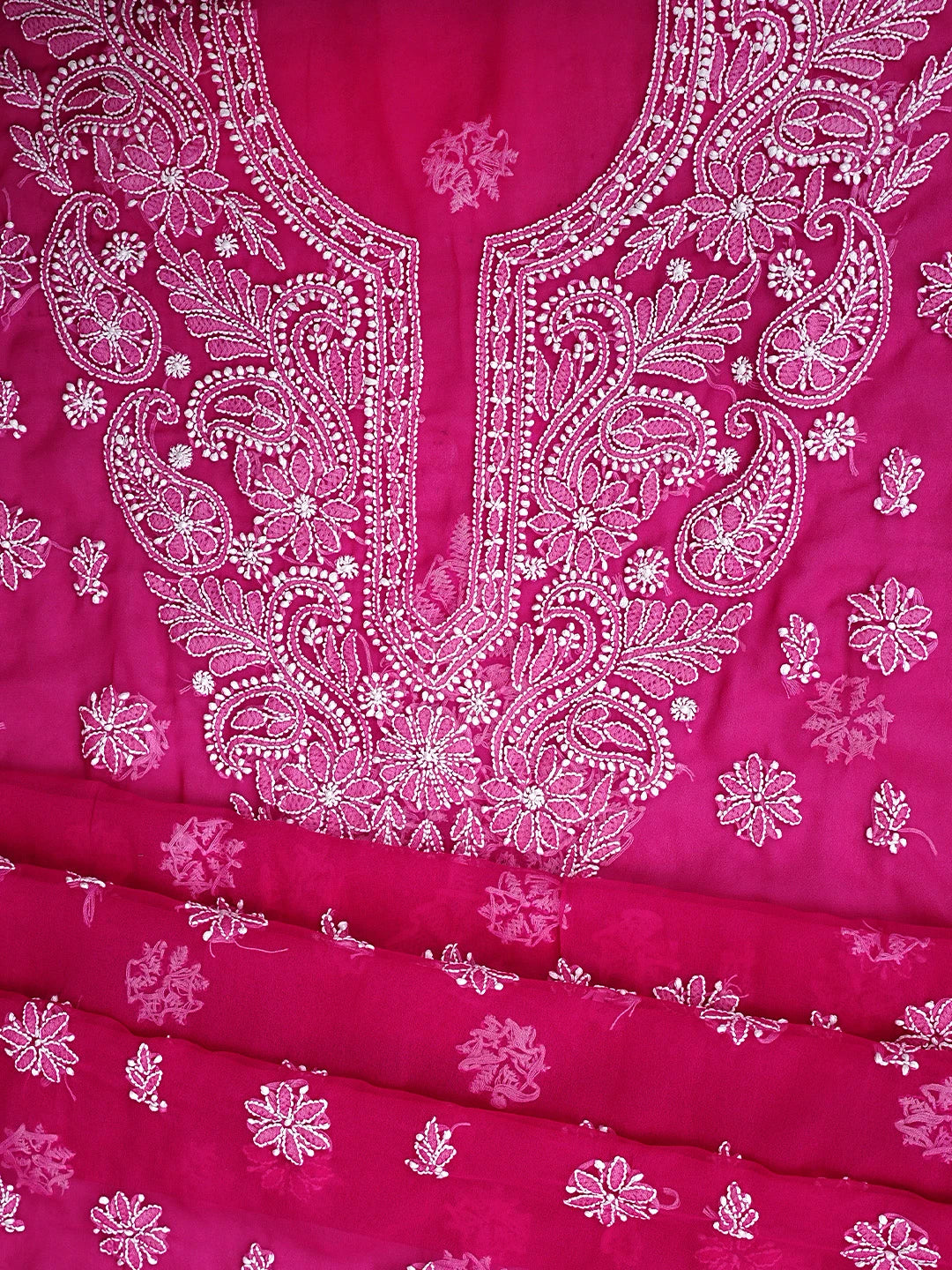 Ada Hand Embroidered Magenta Georgette Lucknowi Chikankari Unstitched Suit Piece 01A955615