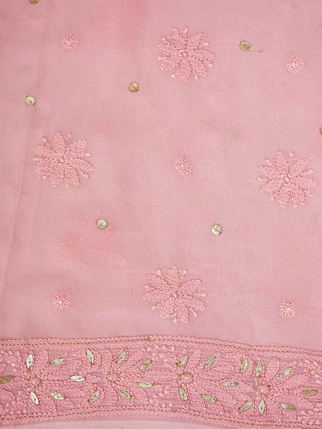 Ada Hand Embroidered Light Coral Viscose Georgette Lucknowi Chikankari Unstitched Kurta Dupatta Set With Gota Patti Work 01A962627