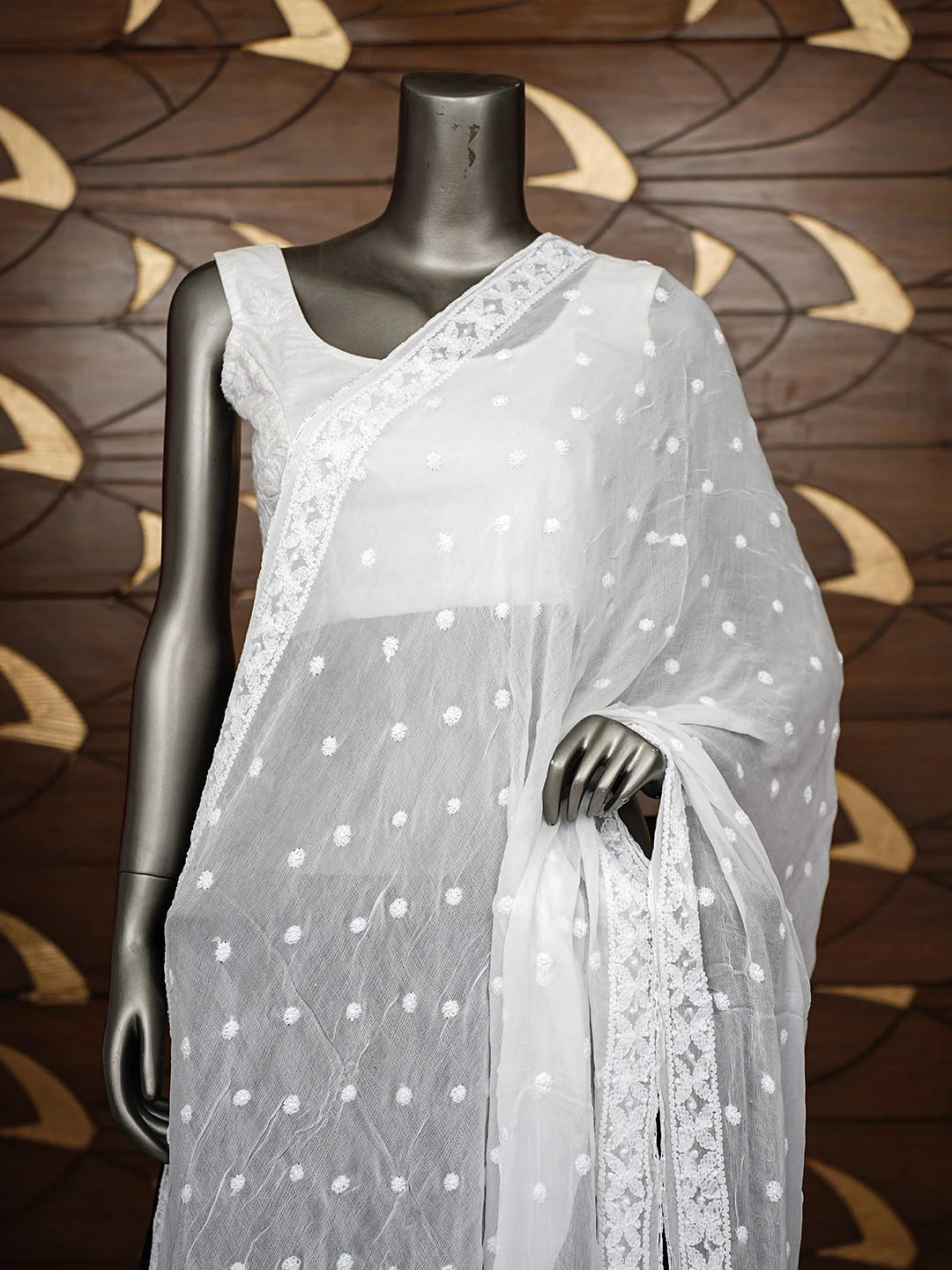 Ada Hand Embroidered White Chiffon Lucknowi Chikankari Dupatta 01A968337