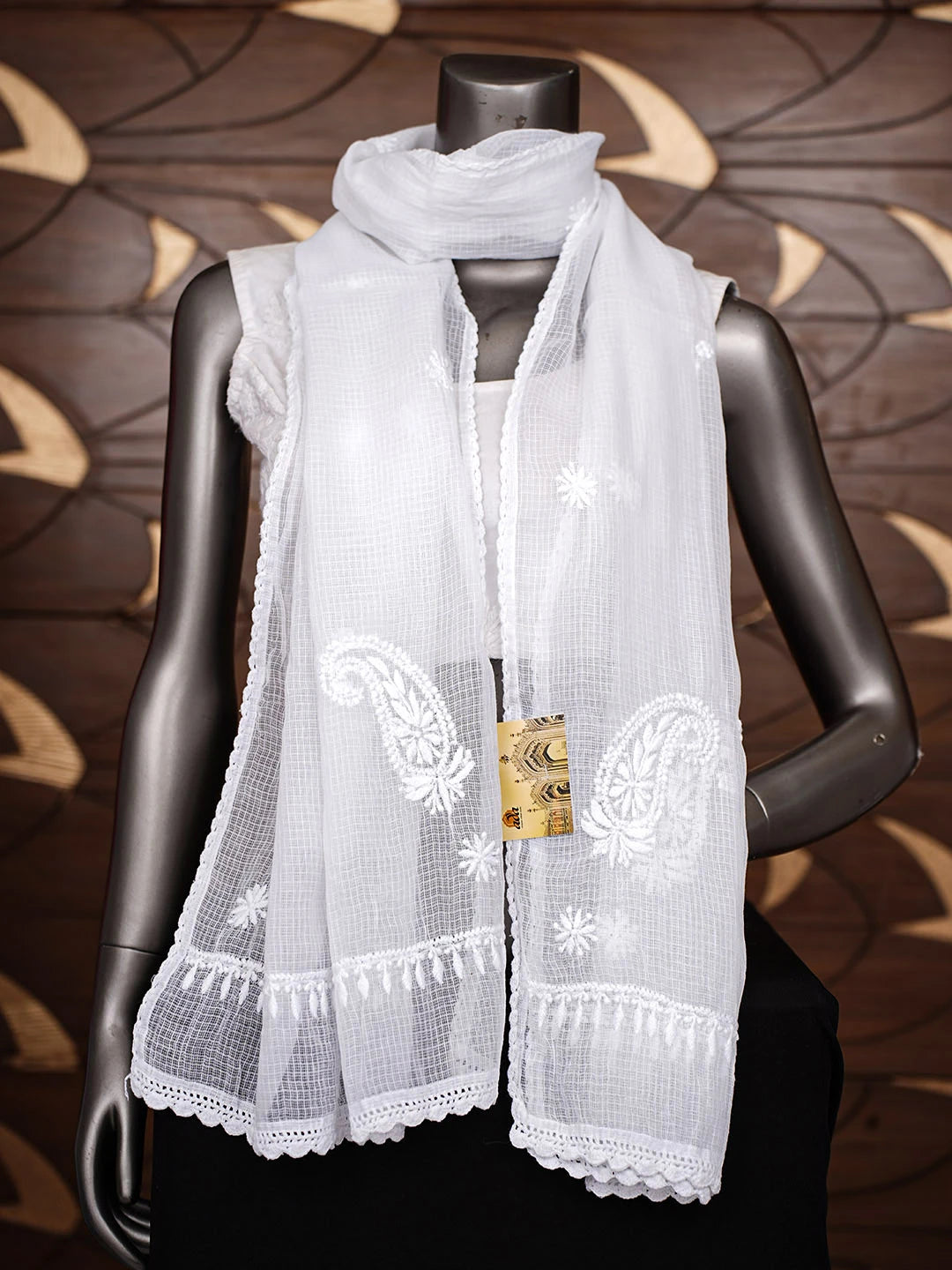 Ada Hand Embroidered White Kota Lucknowi Chikankari Dupatta 01A963737