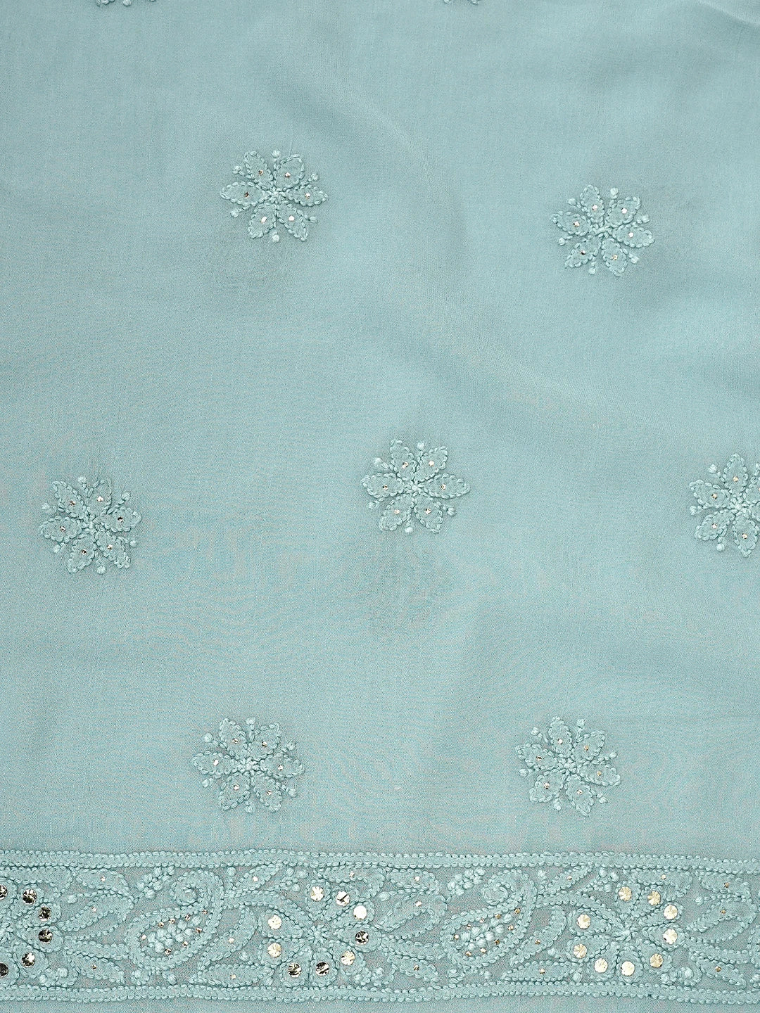 Ada Hand Embroidered Grey Viscose Georgette Lucknowi Chikankari Unstitched Kurta Dupatta Set With Muqaish/Mukaish Work 01A967033