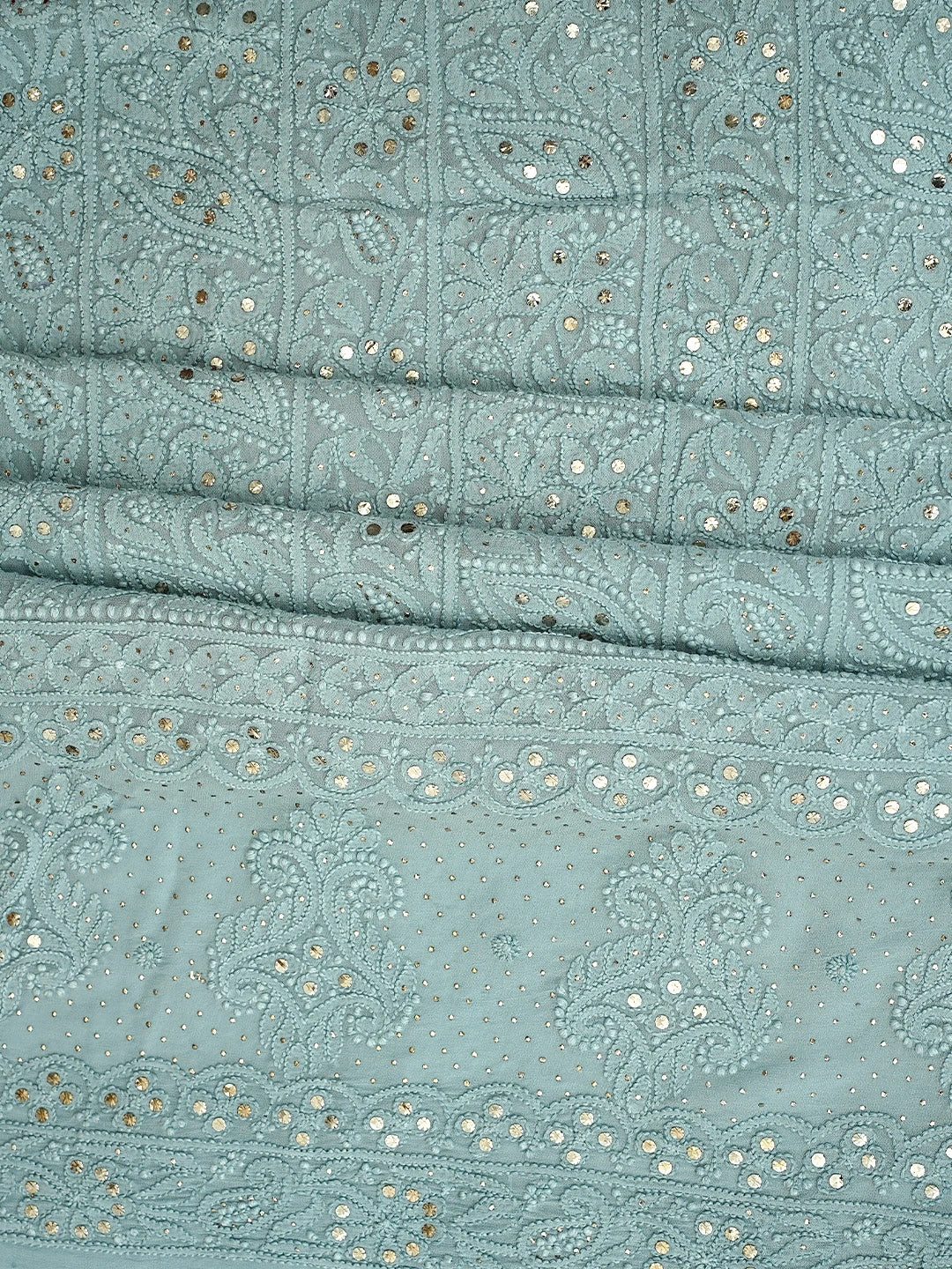 Ada Hand Embroidered Grey Viscose Georgette Lucknowi Chikankari Unstitched Kurta Dupatta Set With Muqaish/Mukaish Work 01A967033