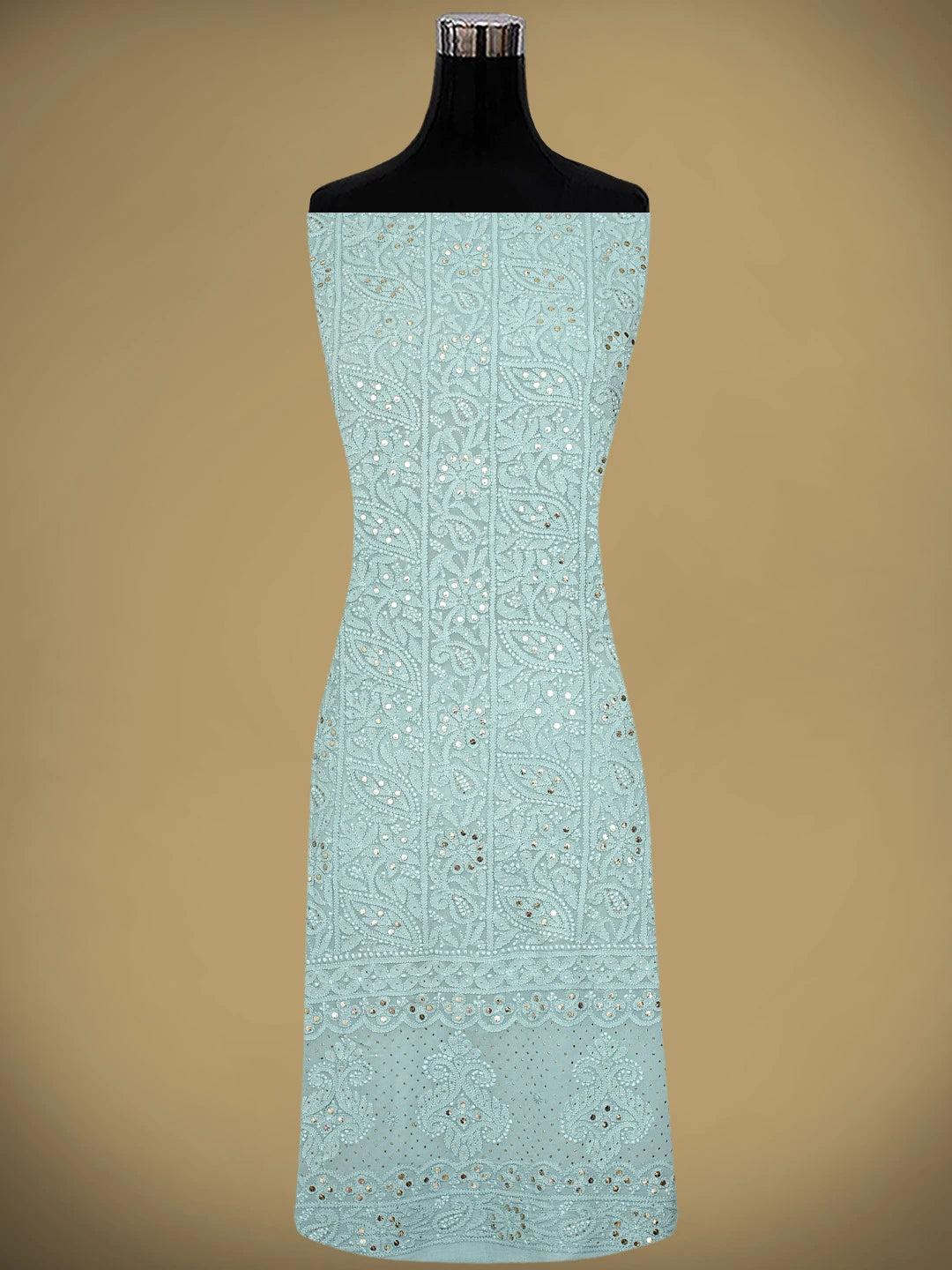 Ada Hand Embroidered Grey Viscose Georgette Lucknowi Chikankari Unstitched Kurta Dupatta Set With Muqaish/Mukaish Work 01A967033