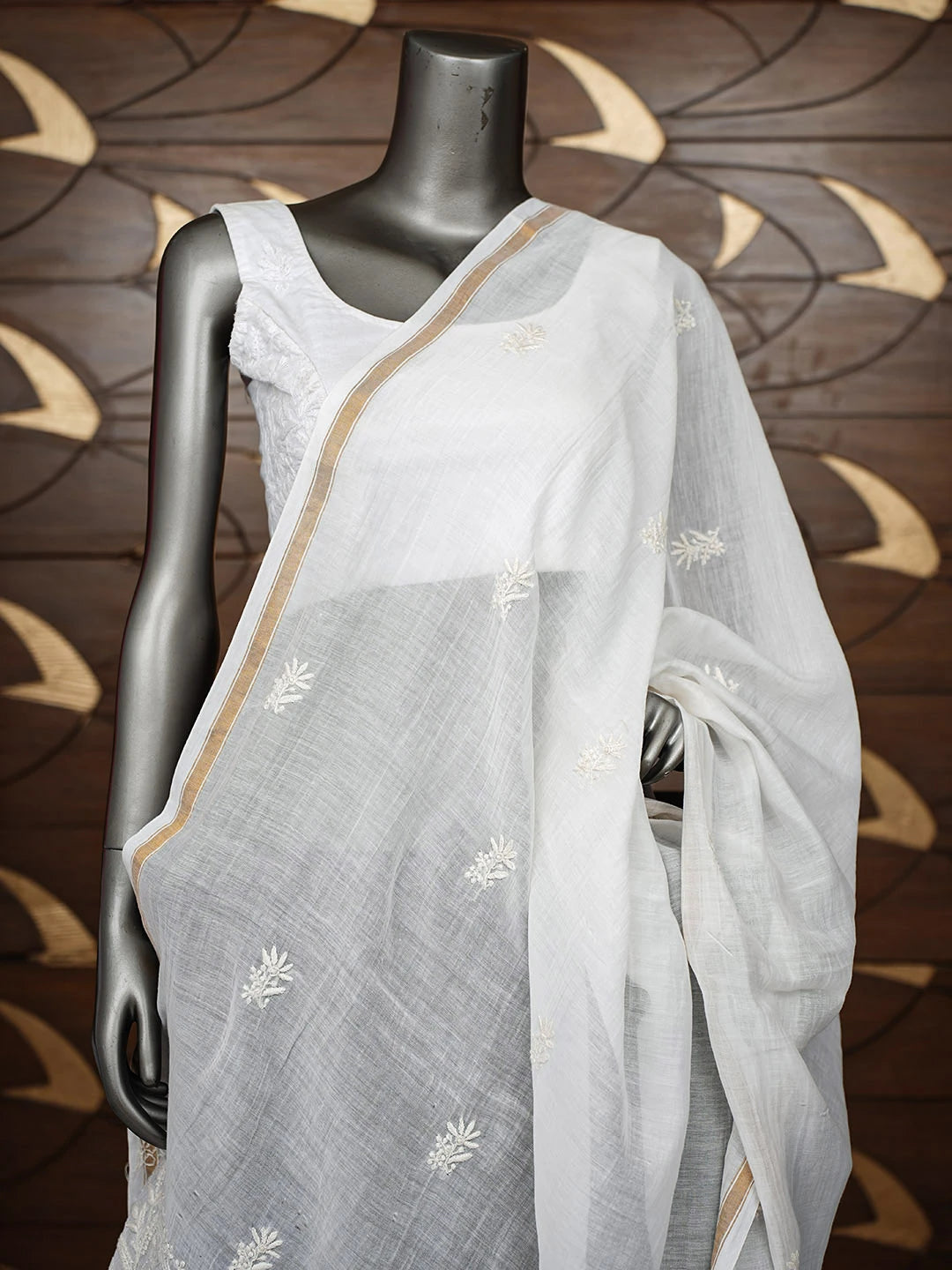 Ada Hand Embroidered Cream Chanderi Lucknowi Chikankari Dupatta 01A935458