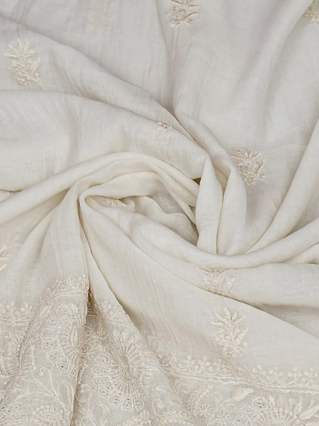 Ada Hand Embroidered Cream Chanderi Lucknowi Chikankari Dupatta 01A935458