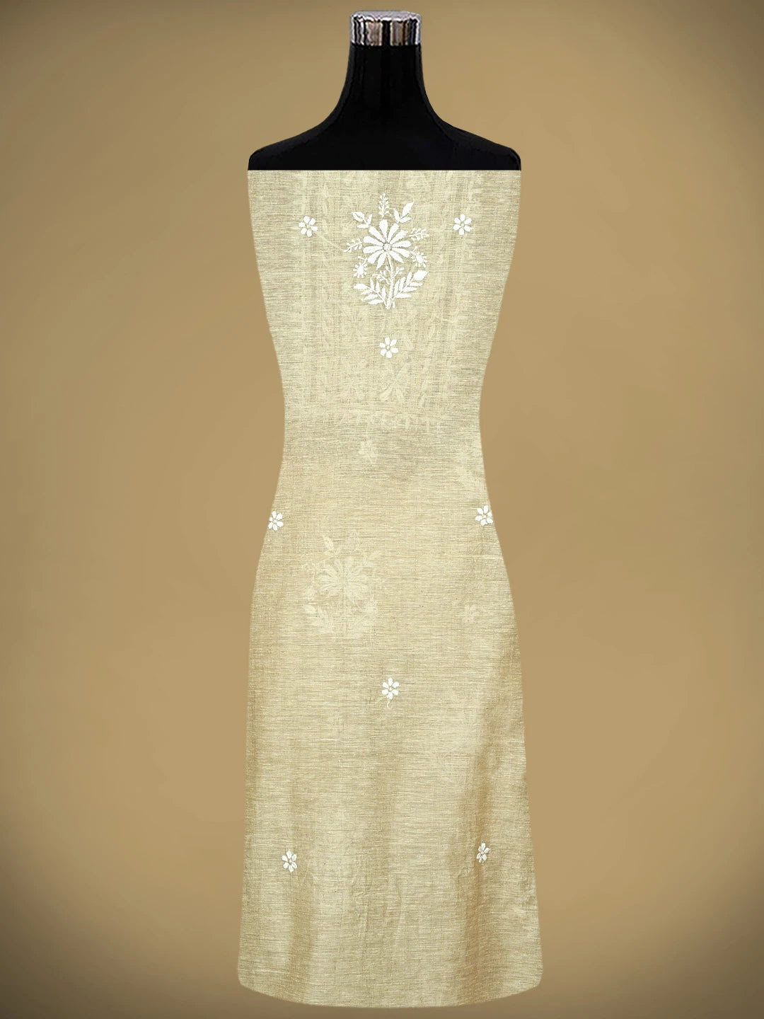 Ada Hand Embroidered Fawn Khadi Chanderi Lucknowi Chikankari Unstitched Kurta Dupatta Set 01A888685