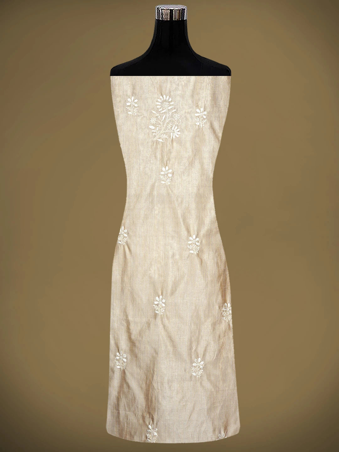 Ada Hand Embroidered Fawn Silk Lucknowi Chikankari Unstitched Kurta Dupatta Set 01A960618