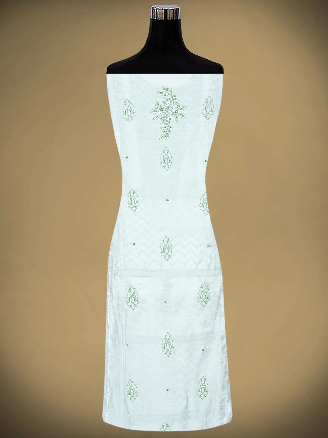 Ada Hand Embroidered White Chanderi Lucknowi Chikankari Semi Stitched Kurta Dupatta Set With Cutdana Work 01A954414