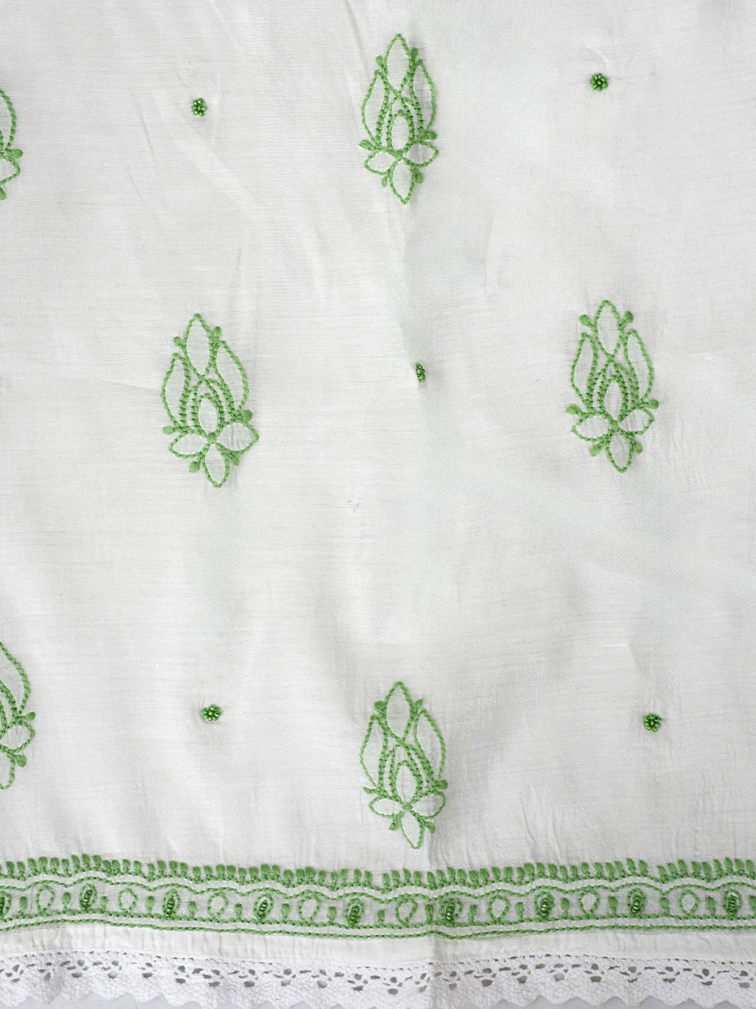 Ada Hand Embroidered White Chanderi Lucknowi Chikankari Semi Stitched Kurta Dupatta Set With Cutdana Work 01A954414