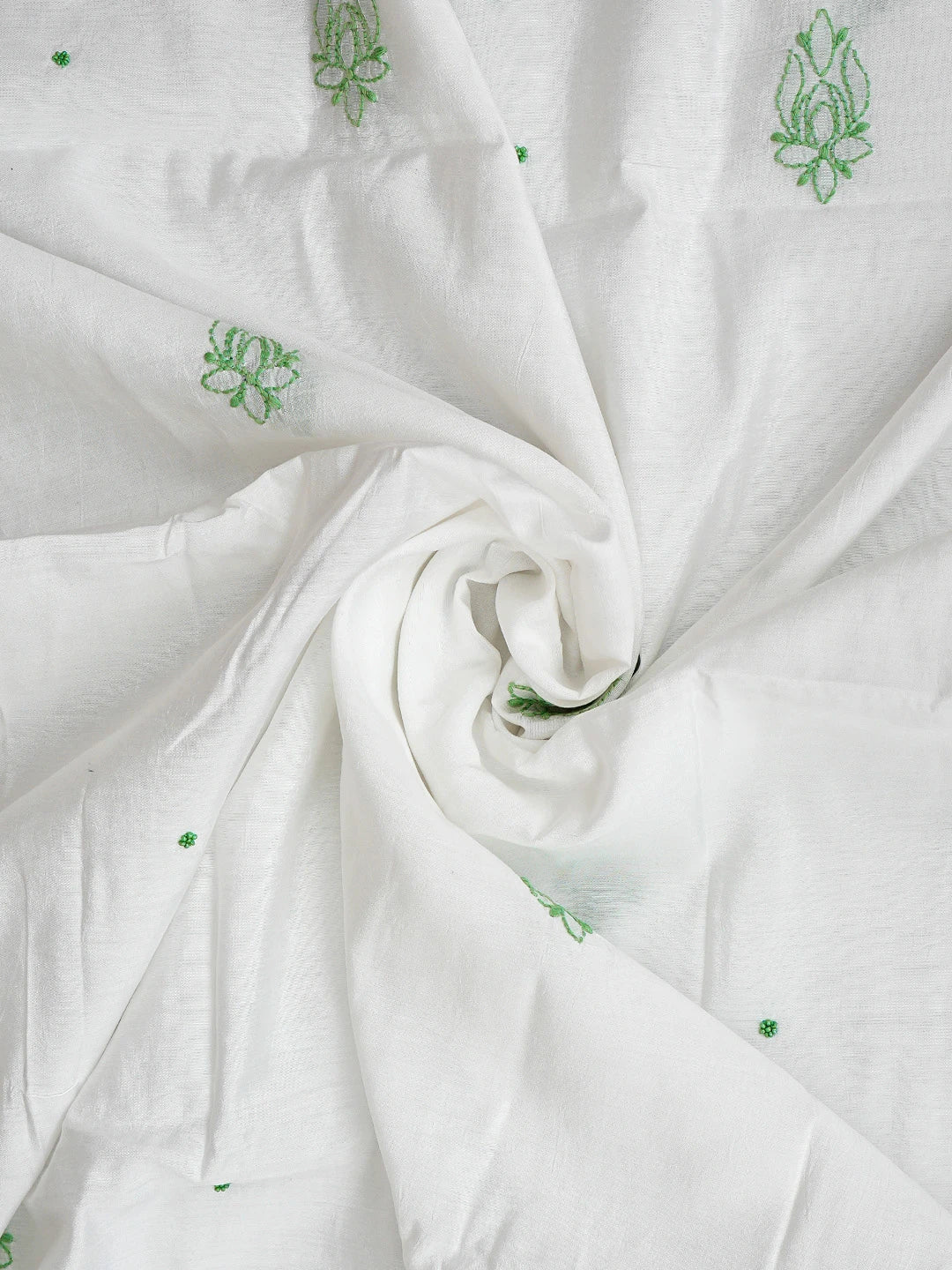 Ada Hand Embroidered White Chanderi Lucknowi Chikankari Semi Stitched Kurta Dupatta Set With Cutdana Work 01A954414