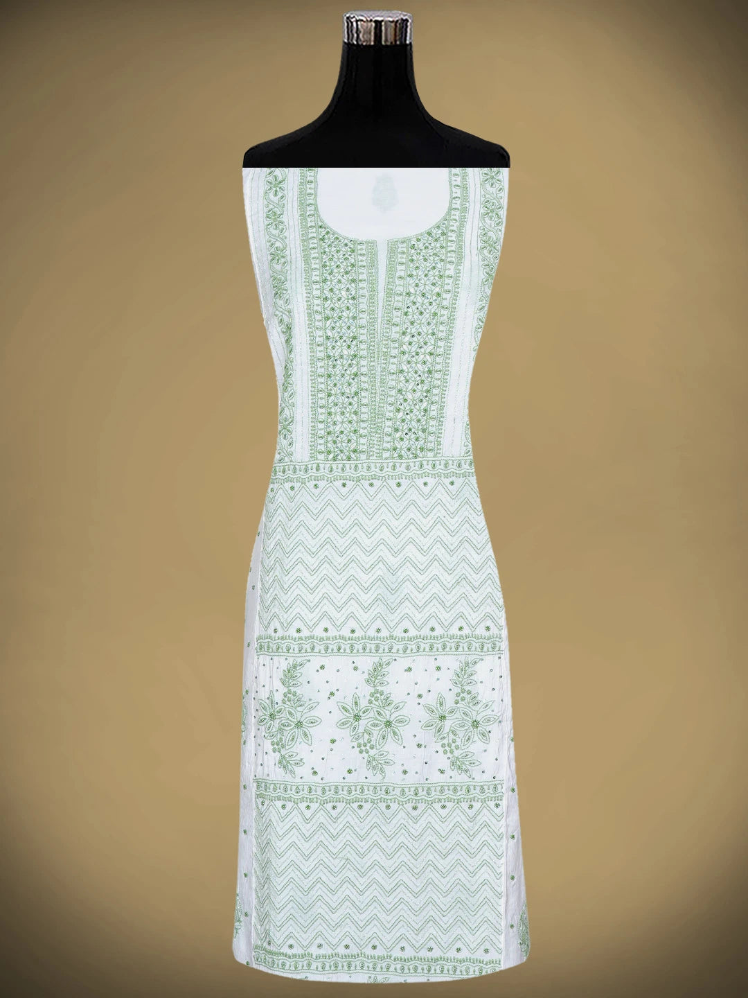 Ada Hand Embroidered White Chanderi Lucknowi Chikankari Semi Stitched Kurta Dupatta Set With Cutdana Work 01A954414
