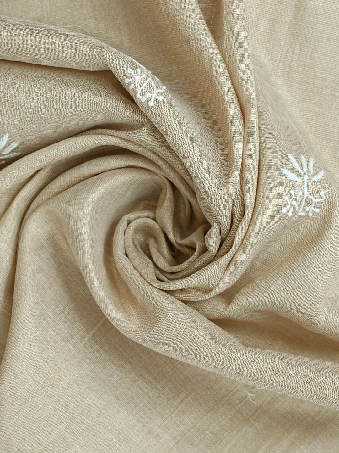 Ada Hand Embroidered Fawn Tissue Lucknowi Chikankari Semi Stitched Kurta Dupatta Set 01A500209