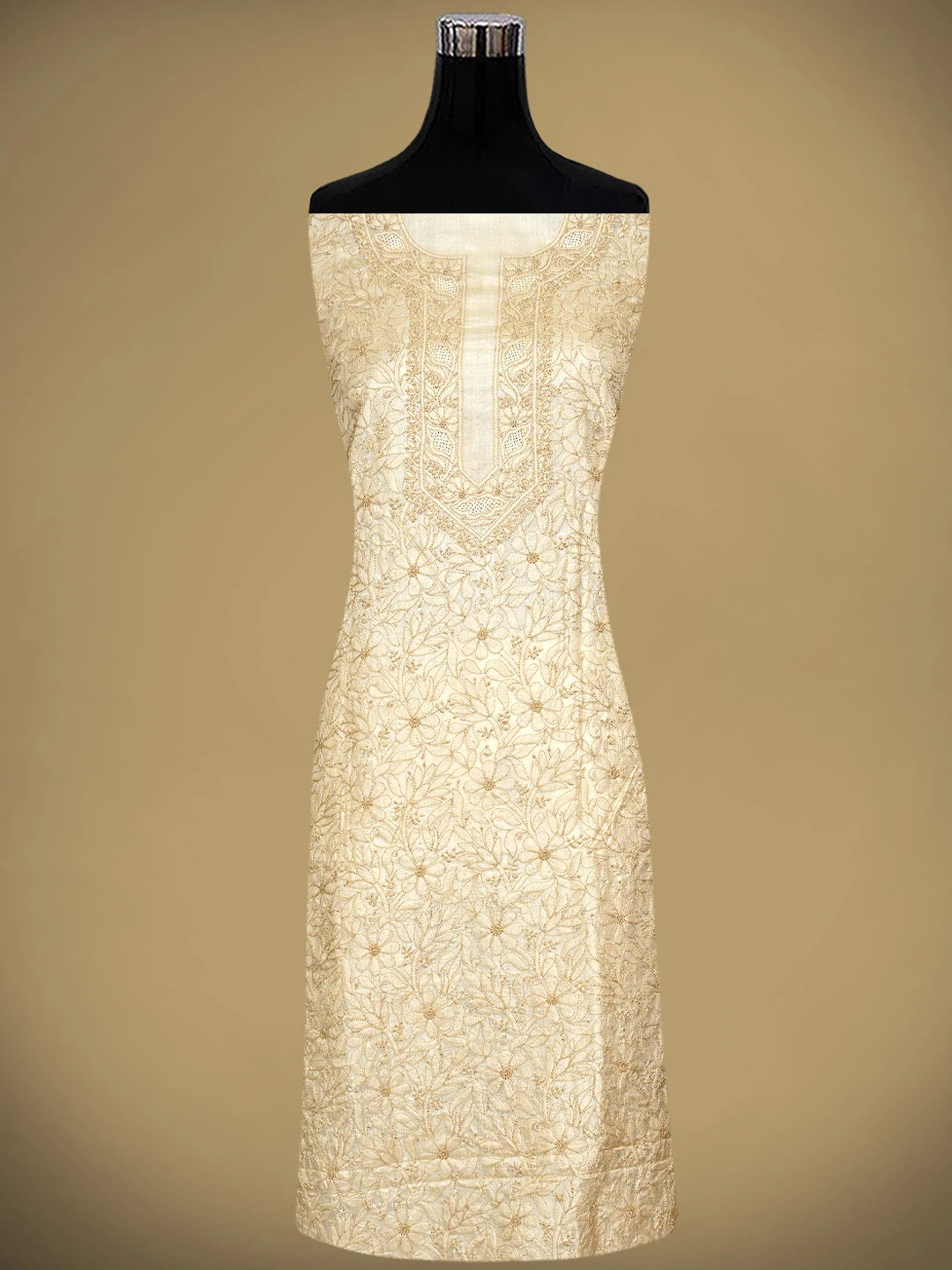 Ada Hand Embroidered Light Fawn Silk Lucknowi Chikankari Unstitched Suit Piece 01A965329