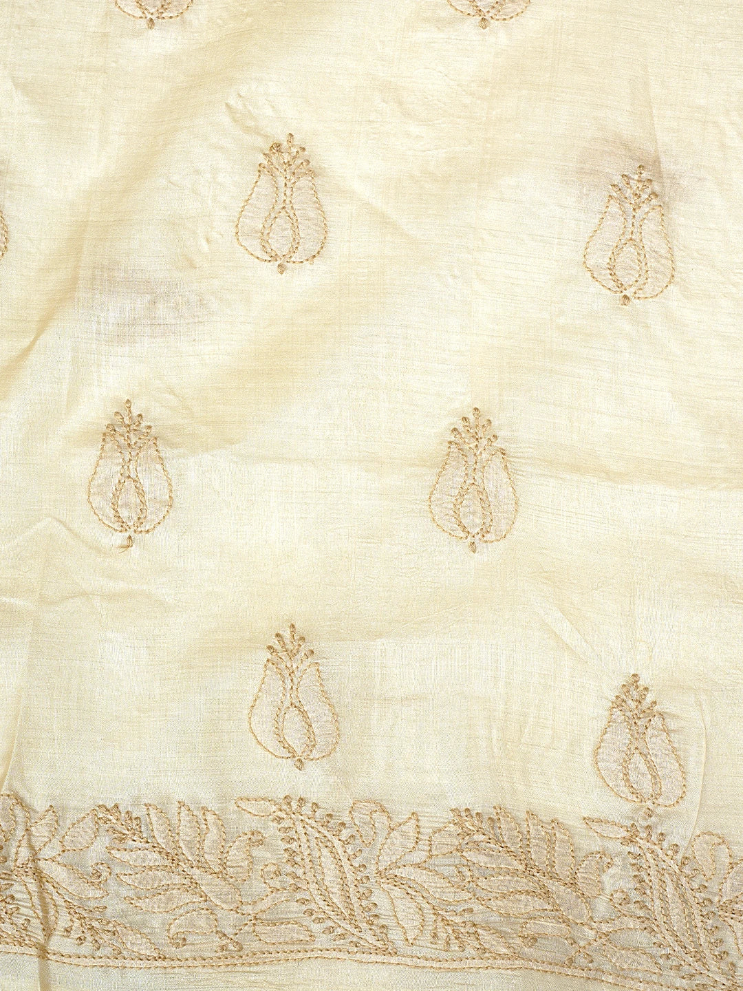 Ada Hand Embroidered Light Fawn Silk Lucknowi Chikankari Unstitched Suit Piece 01A965329