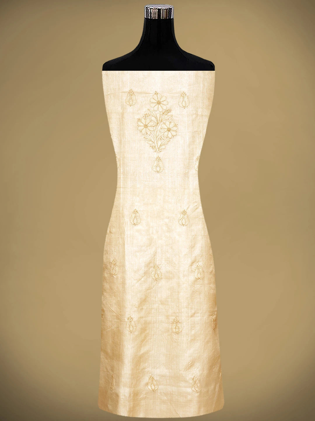 Ada Hand Embroidered Light Fawn Silk Lucknowi Chikankari Unstitched Suit Piece 01A965329