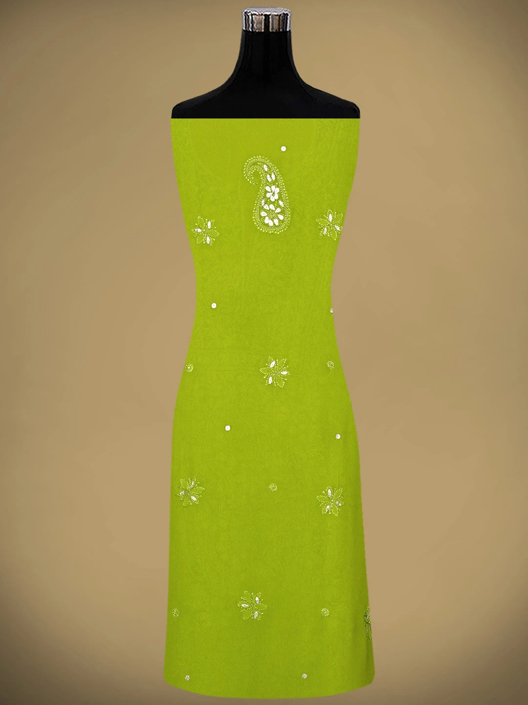 Ada Hand Embroidered Green Viscose Georgette Lucknowi Chikankari Unstitched Kurta Dupatta Set With Gota Patti Work 01A933449