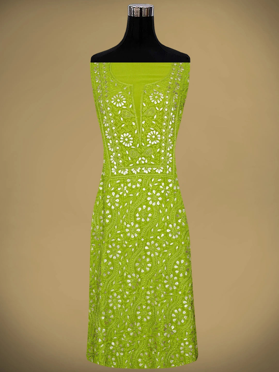 Ada Hand Embroidered Green Viscose Georgette Lucknowi Chikankari Unstitched Kurta Dupatta Set With Gota Patti Work 01A933449