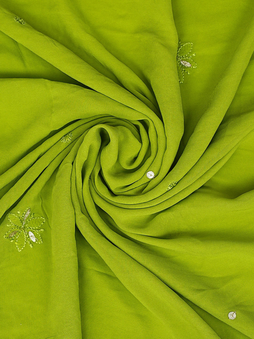 Ada Hand Embroidered Green Viscose Georgette Lucknowi Chikankari Unstitched Kurta Dupatta Set With Gota Patti Work 01A933449