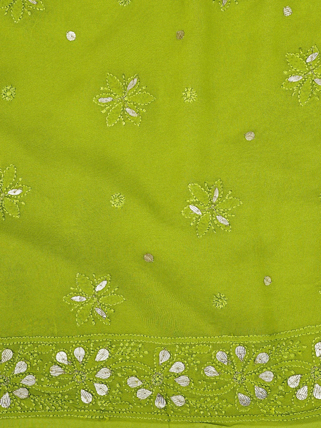 Ada Hand Embroidered Green Viscose Georgette Lucknowi Chikankari Unstitched Kurta Dupatta Set With Gota Patti Work 01A933449