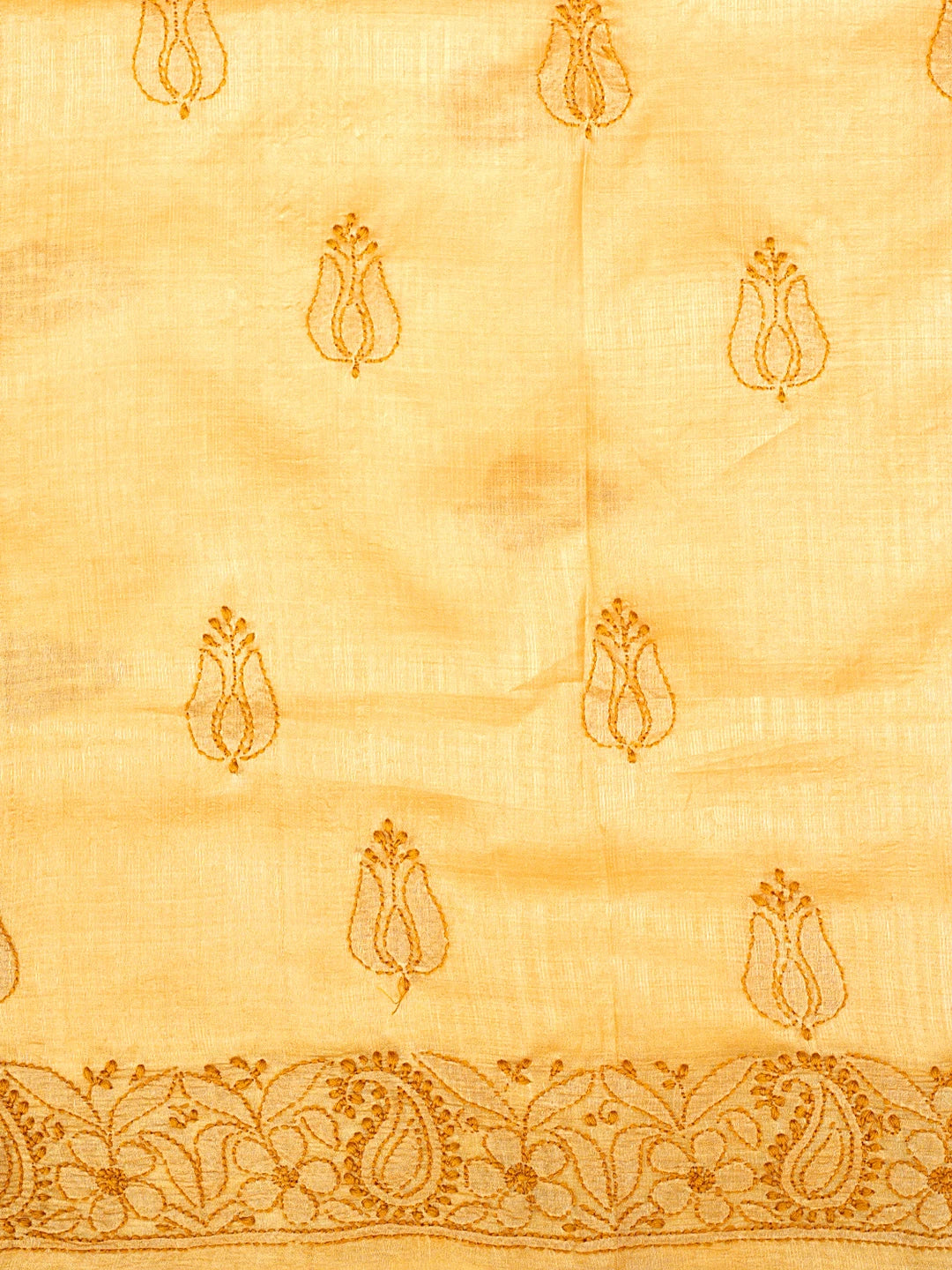Ada Hand Embroidered Mustard Silk Lucknowi Chikankari Unstitched Suit Piece 01A965511