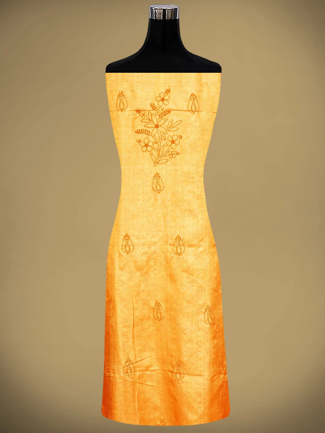 Ada Hand Embroidered Mustard Silk Lucknowi Chikankari Unstitched Suit Piece 01A965511