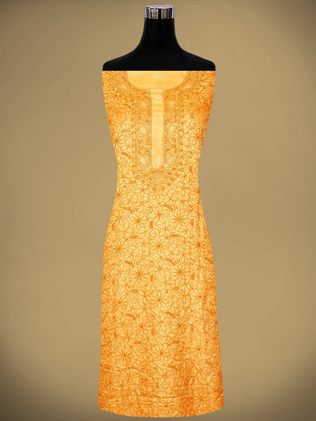 Ada Hand Embroidered Mustard Silk Lucknowi Chikankari Unstitched Suit Piece 01A965511
