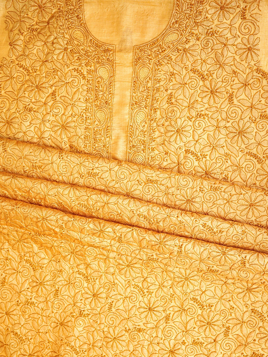 Ada Hand Embroidered Mustard Silk Lucknowi Chikankari Unstitched Suit Piece 01A965511