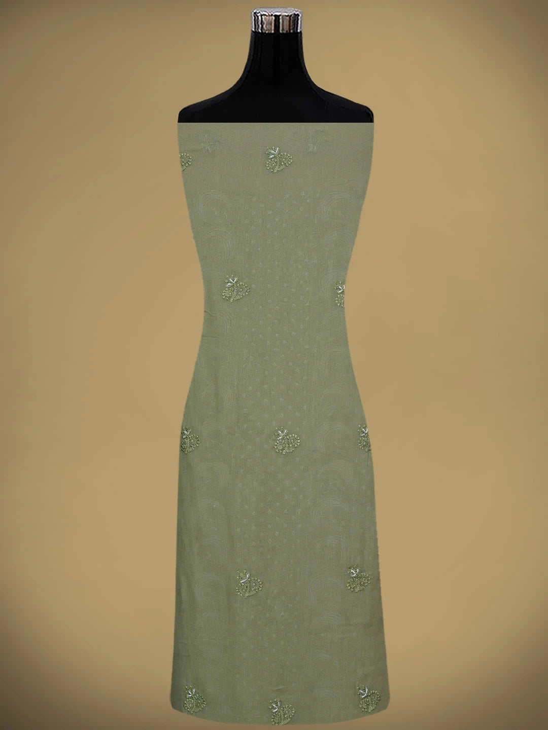 Ada Hand Embroidered Olive Green Viscose Georgette Lucknowi Chikankari Unstitched Kurta Dupatta Set With Cutdana Work 01A957836