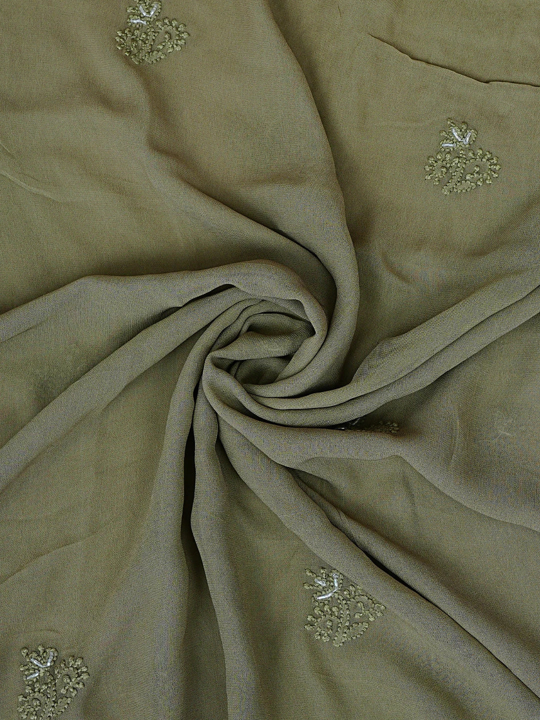 Ada Hand Embroidered Olive Green Viscose Georgette Lucknowi Chikankari Unstitched Kurta Dupatta Set With Cutdana Work 01A957836