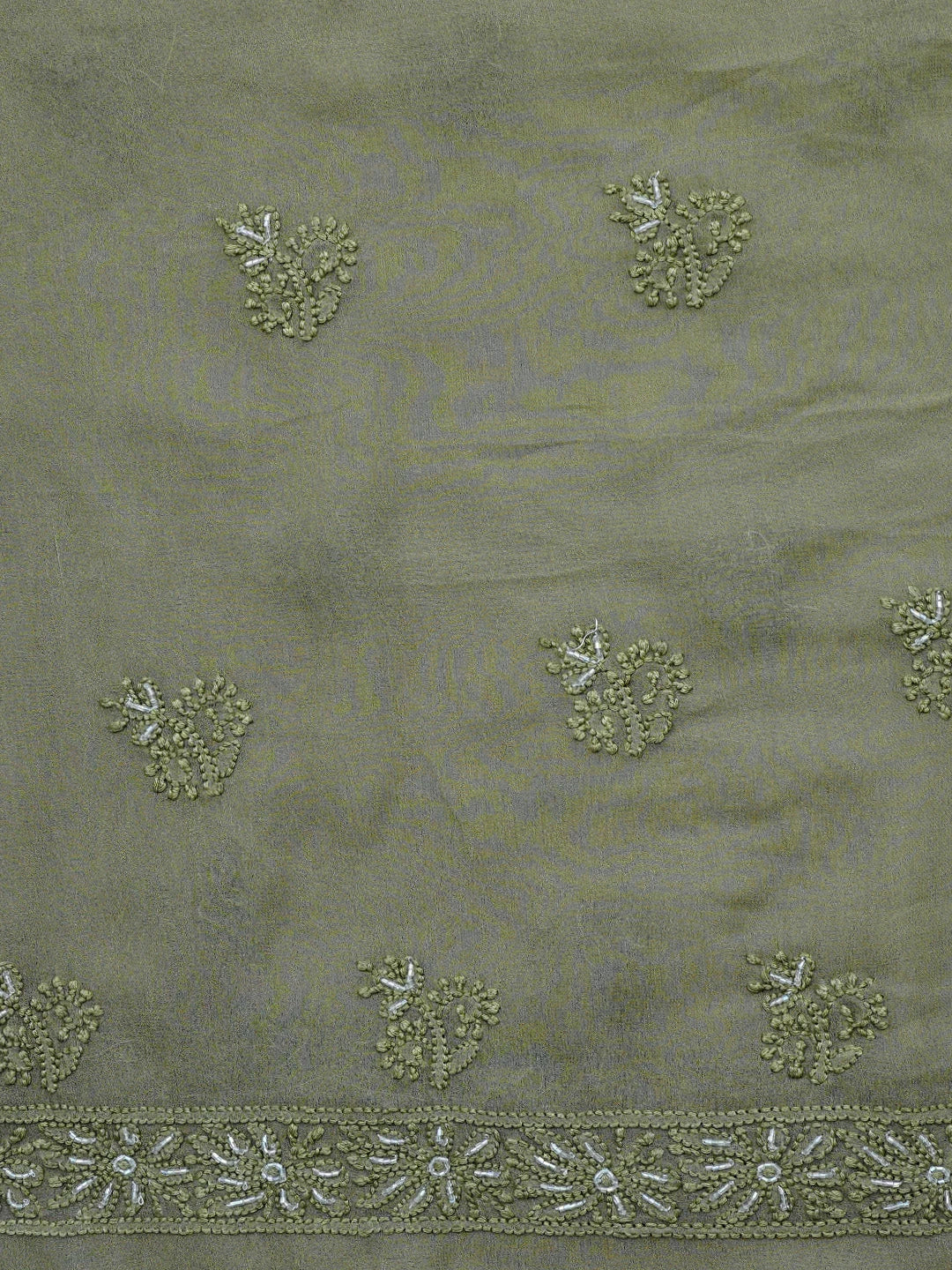 Ada Hand Embroidered Olive Green Viscose Georgette Lucknowi Chikankari Unstitched Kurta Dupatta Set With Cutdana Work 01A957836