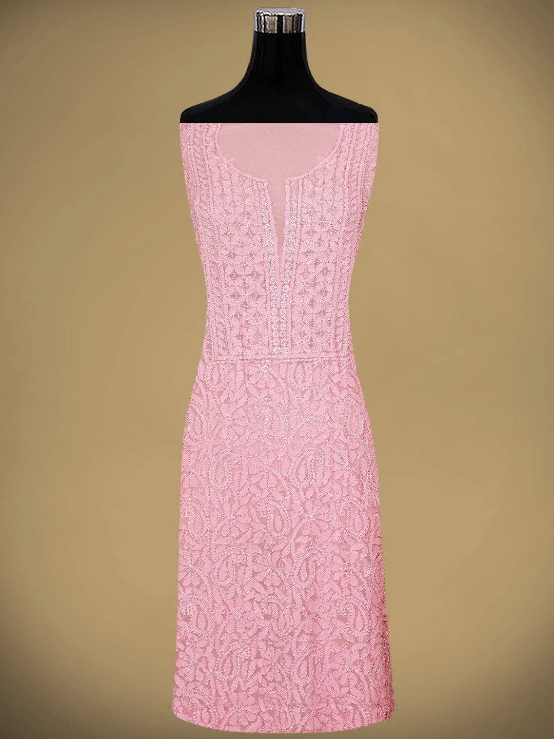 Ada Hand Embroidered Pink Viscose Georgette Lucknowi Chikankari Unstitched Kurta Dupatta Set 01A962439