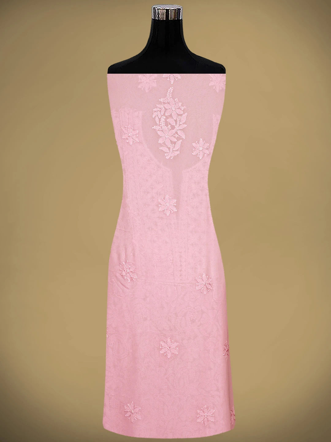 Ada Hand Embroidered Pink Viscose Georgette Lucknowi Chikankari Unstitched Kurta Dupatta Set 01A962439