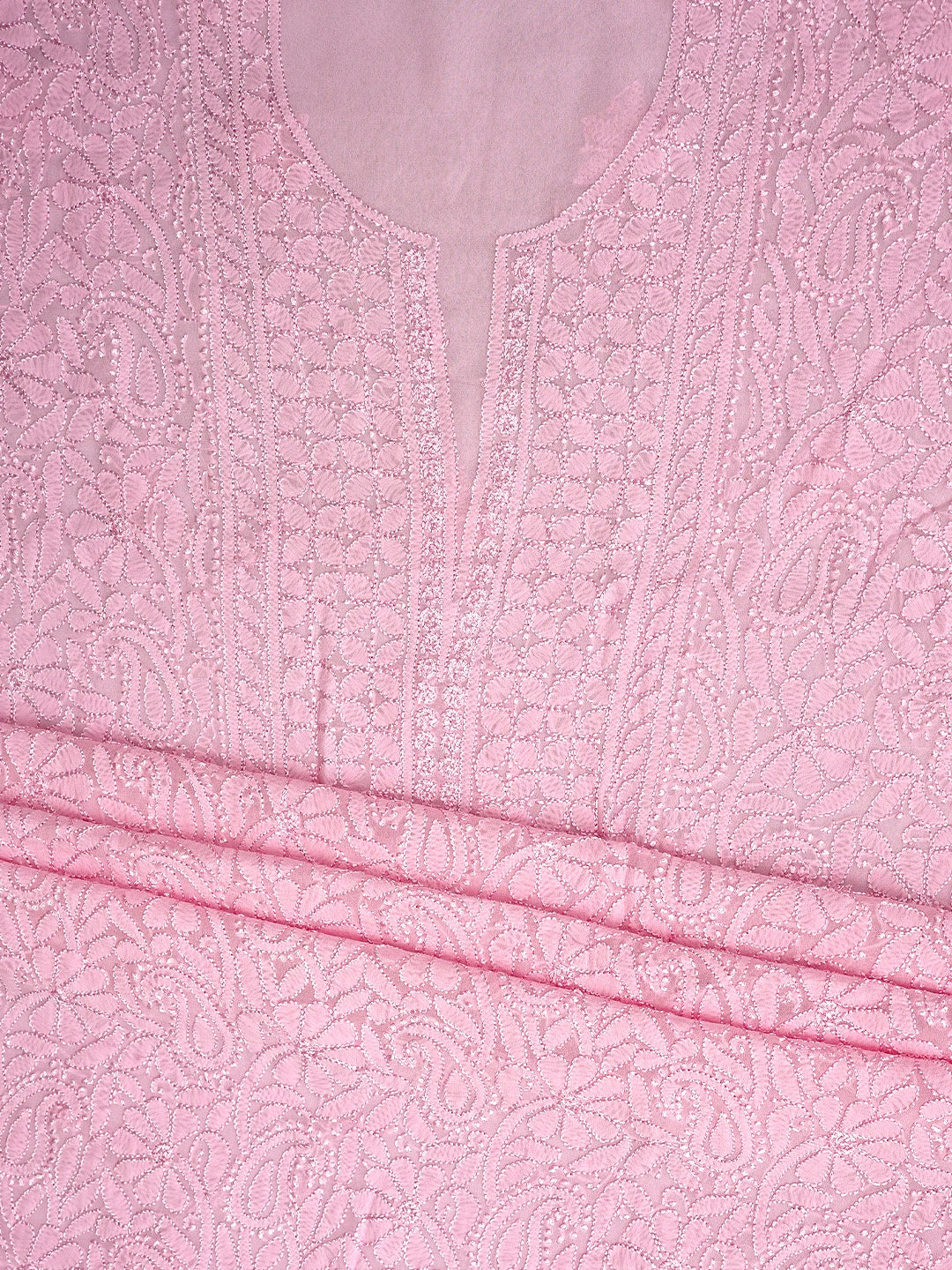 Ada Hand Embroidered Pink Viscose Georgette Lucknowi Chikankari Unstitched Kurta Dupatta Set 01A962439