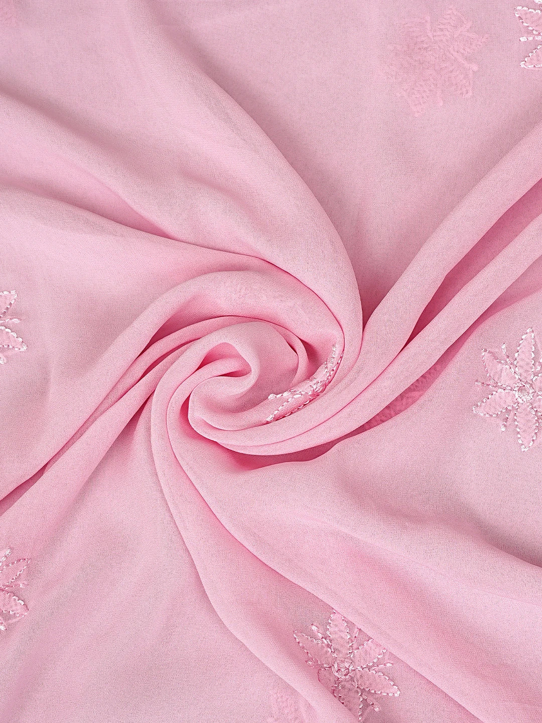 Ada Hand Embroidered Pink Viscose Georgette Lucknowi Chikankari Unstitched Kurta Dupatta Set 01A962439