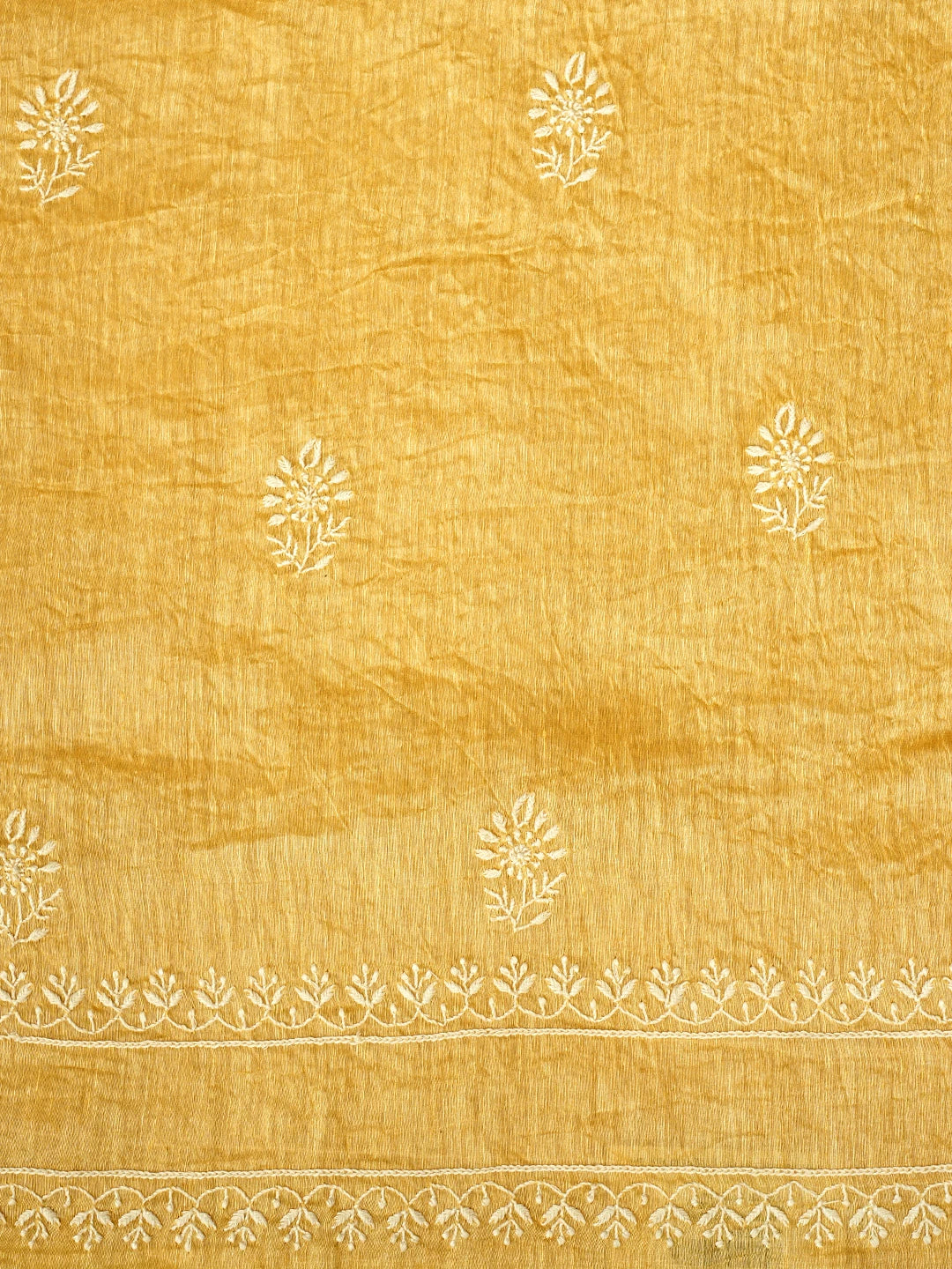 Ada Hand Embroidered Golden Yellow Chanderi Lucknowi Chikankari Unstitched Kurta Dupatta Set 01A545829
