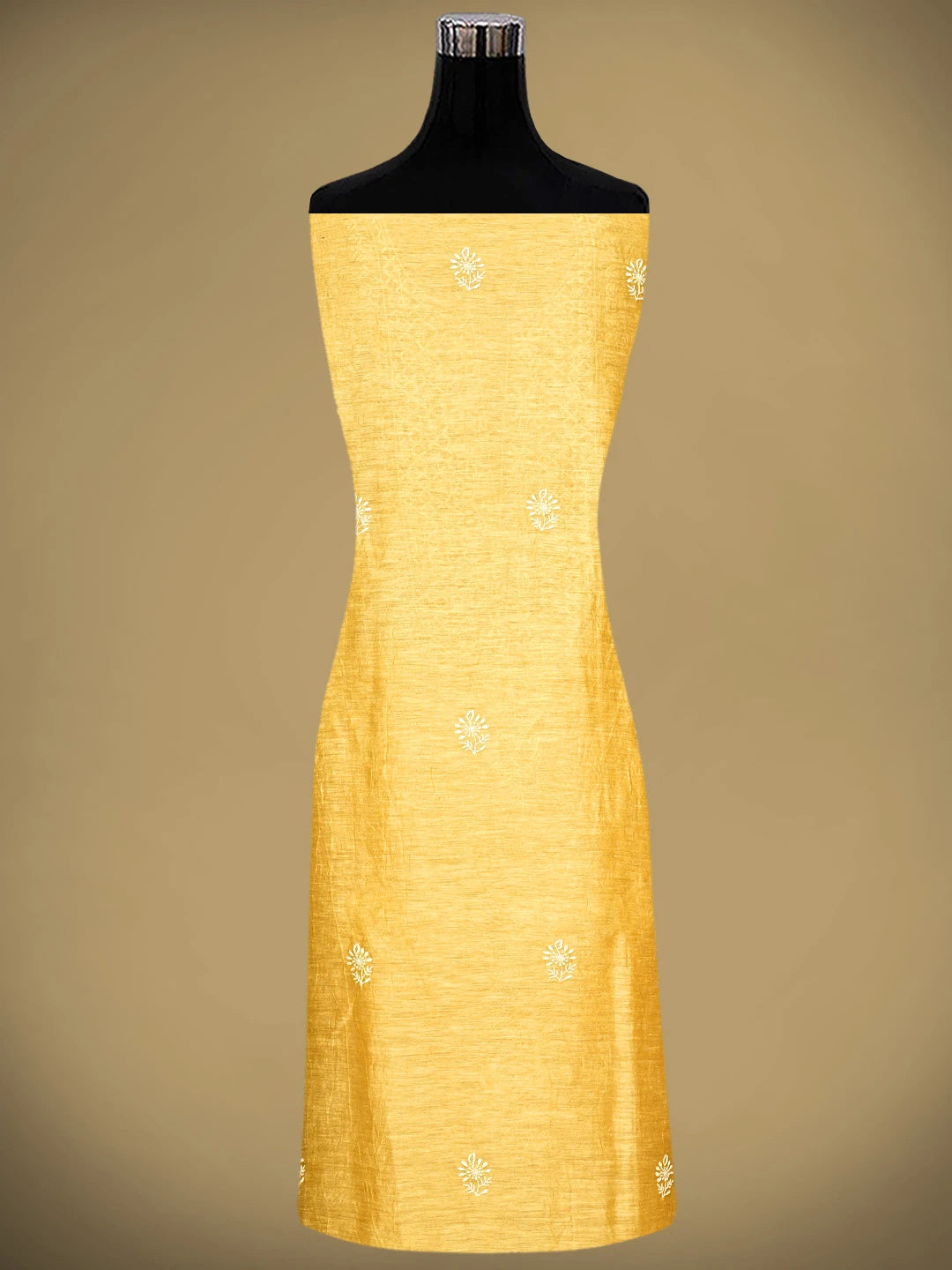 Ada Hand Embroidered Golden Yellow Chanderi Lucknowi Chikankari Unstitched Kurta Dupatta Set 01A545829