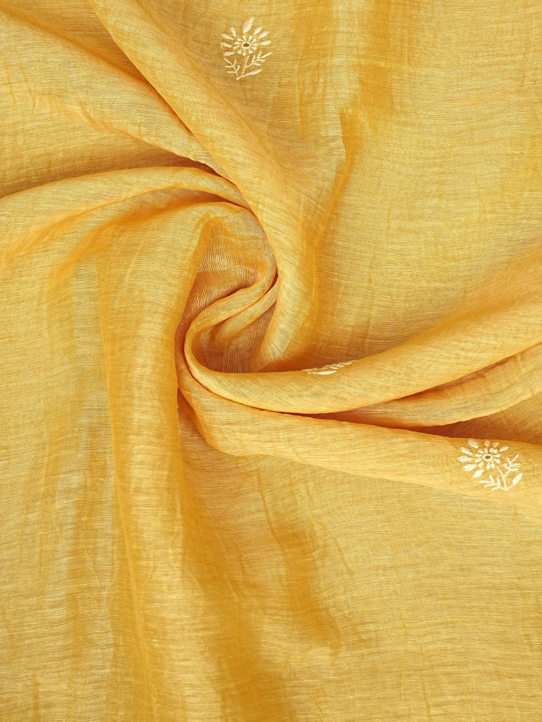Ada Hand Embroidered Golden Yellow Chanderi Lucknowi Chikankari Unstitched Kurta Dupatta Set 01A545829