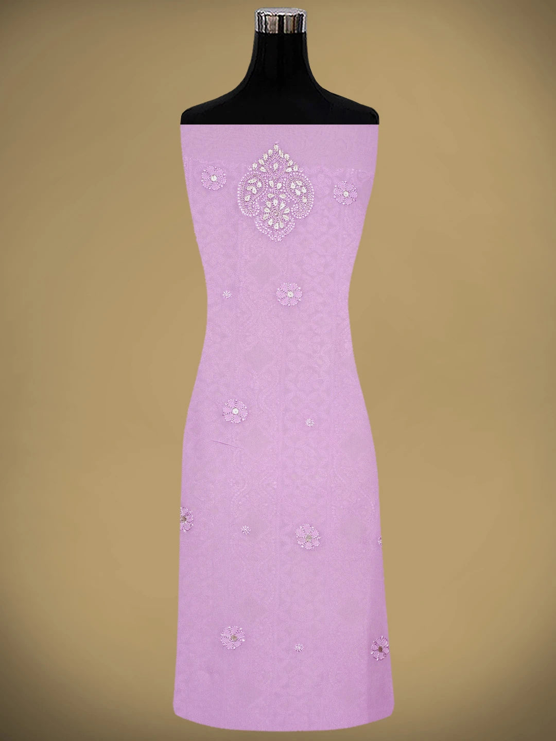 Ada Hand Embroidered Mauve Viscose Georgette Lucknowi Chikankari Unstitched Kurta Dupatta Set With Gota Patti Work 01A962468