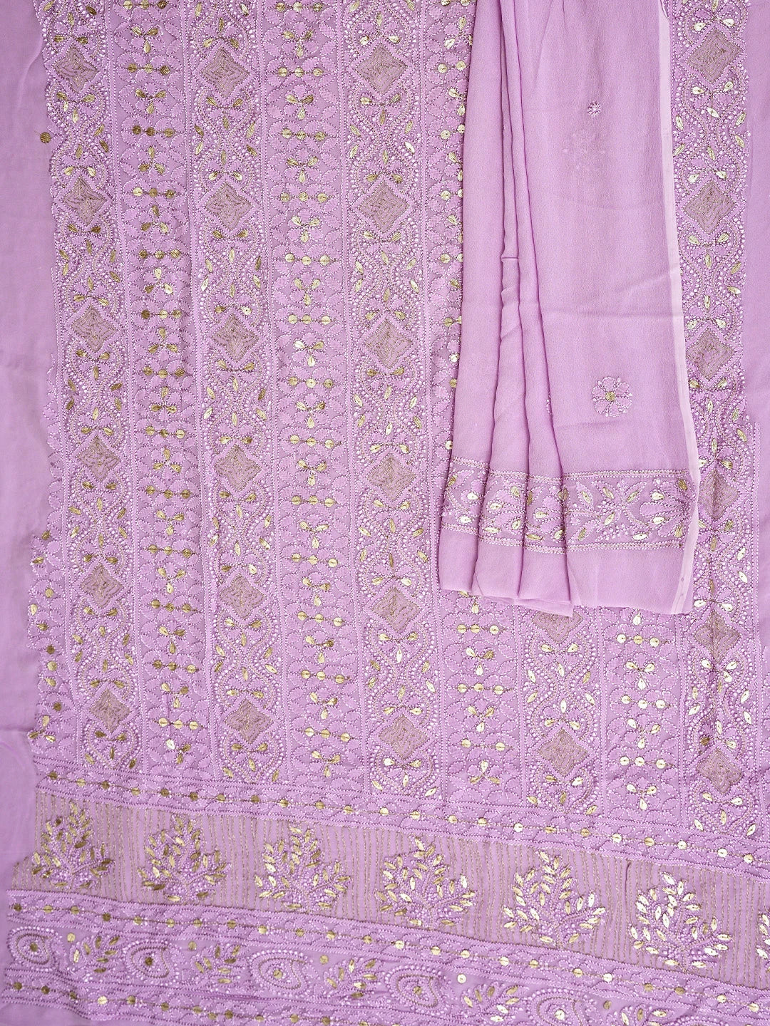 Ada Hand Embroidered Mauve Viscose Georgette Lucknowi Chikankari Unstitched Kurta Dupatta Set With Gota Patti Work 01A962468