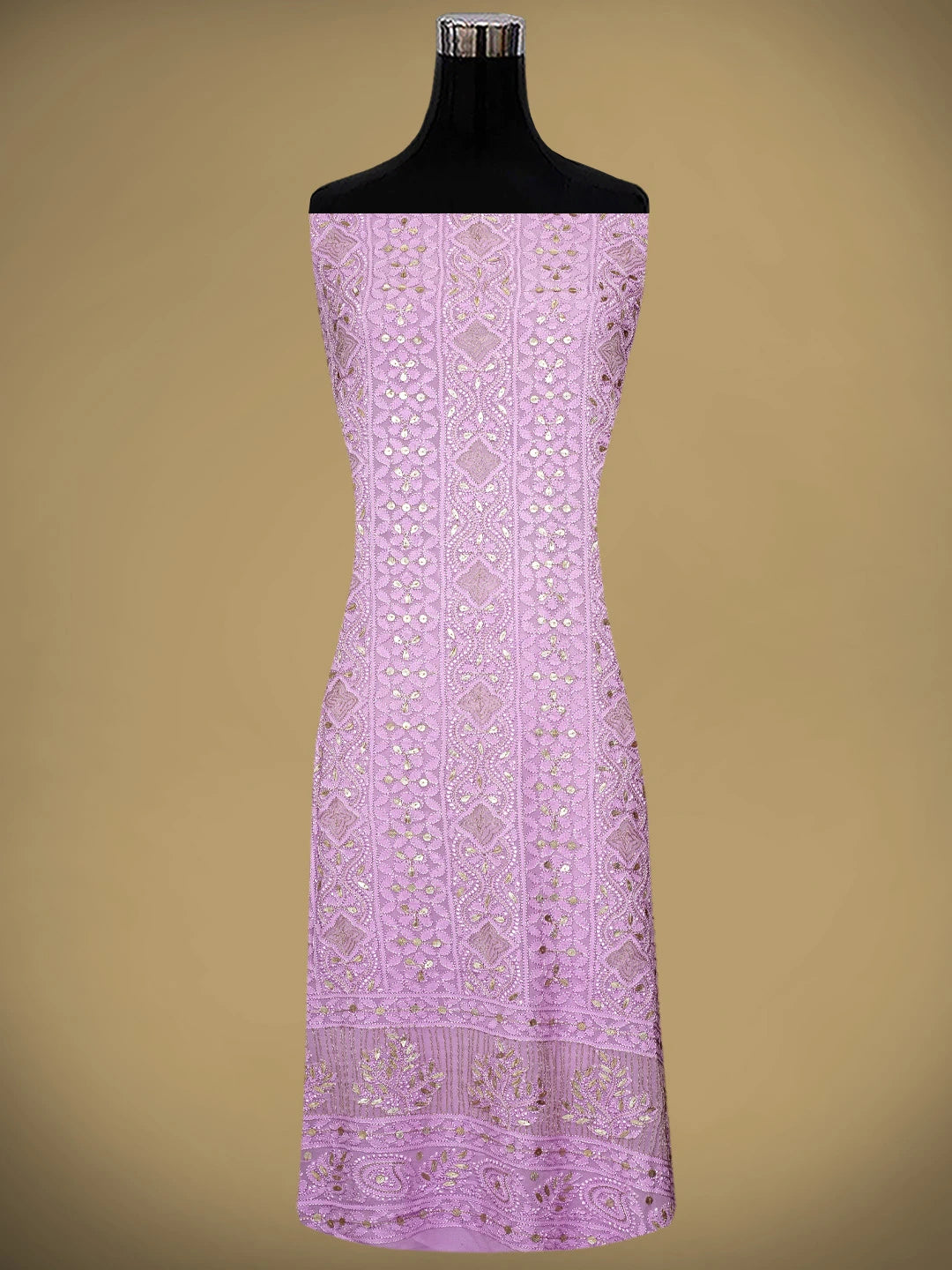 Ada Hand Embroidered Mauve Viscose Georgette Lucknowi Chikankari Unstitched Kurta Dupatta Set With Gota Patti Work 01A962468