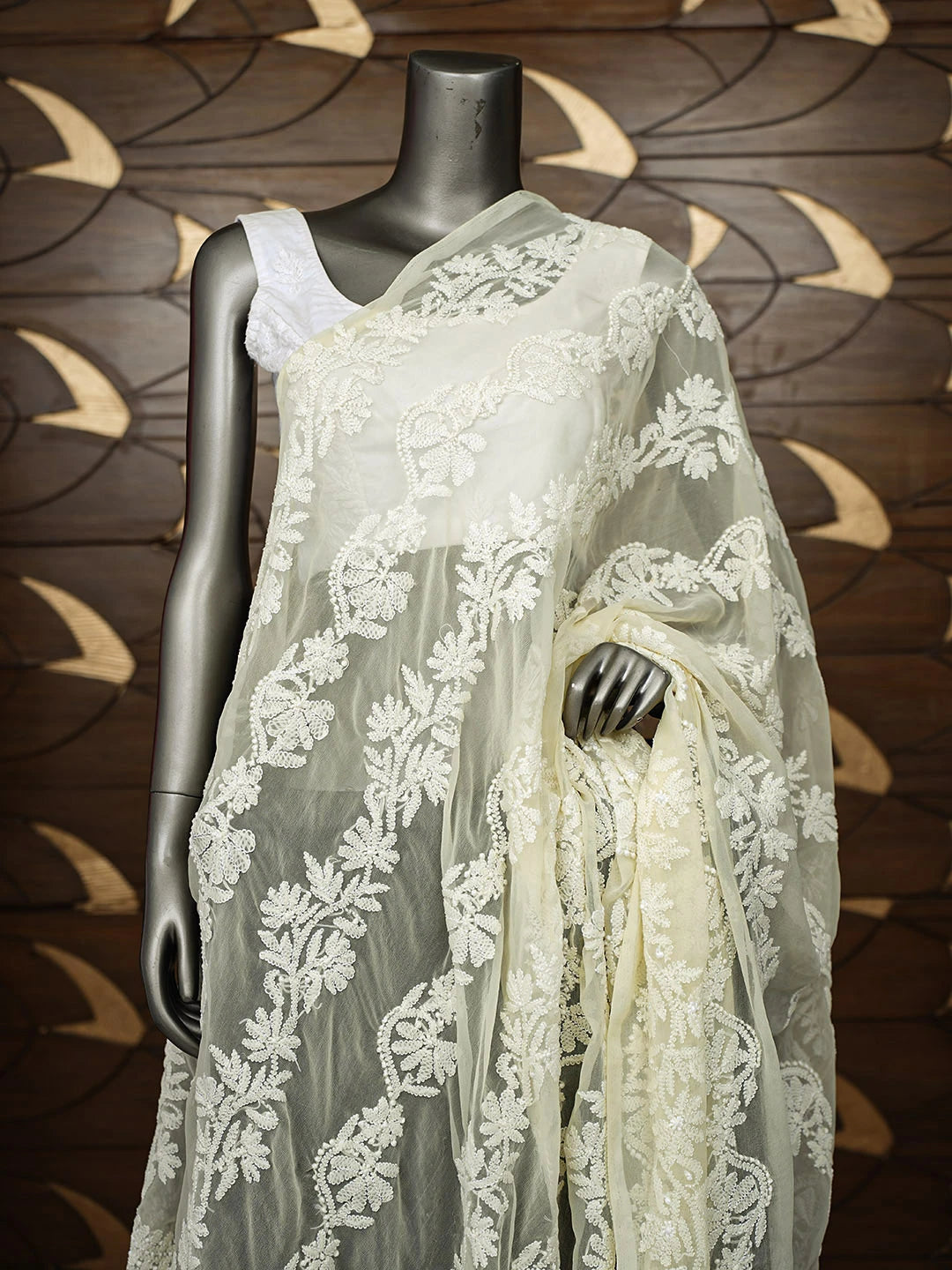 Ada Hand Embroidered Pastel Yellow Georgette Lucknowi Chikankari Dupatta 01A410209