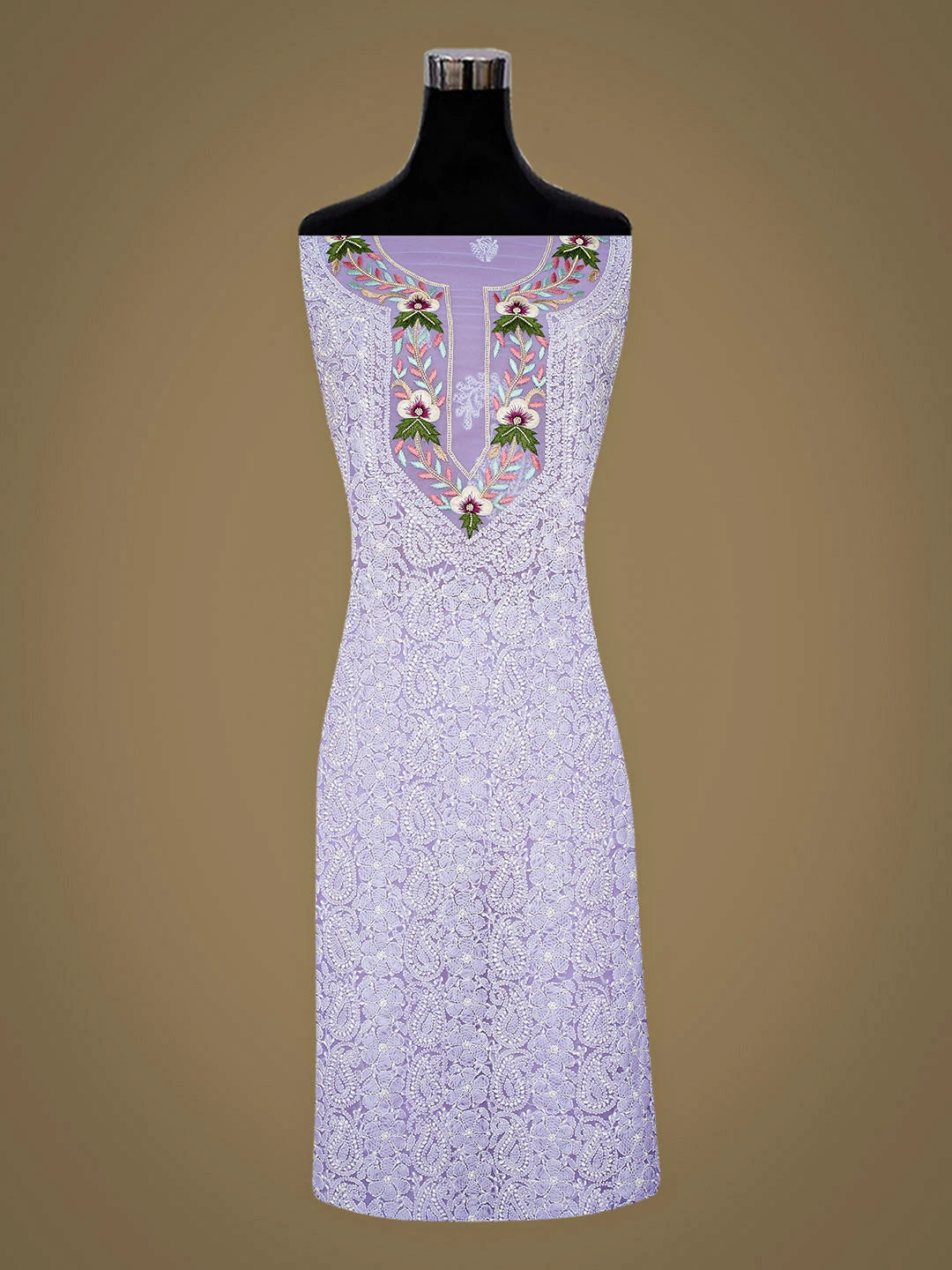 Ada Hand Embroidered Mauve Georgette Lucknowi Chikankari Unstitched Suit Piece With Parsi Work 01A963495