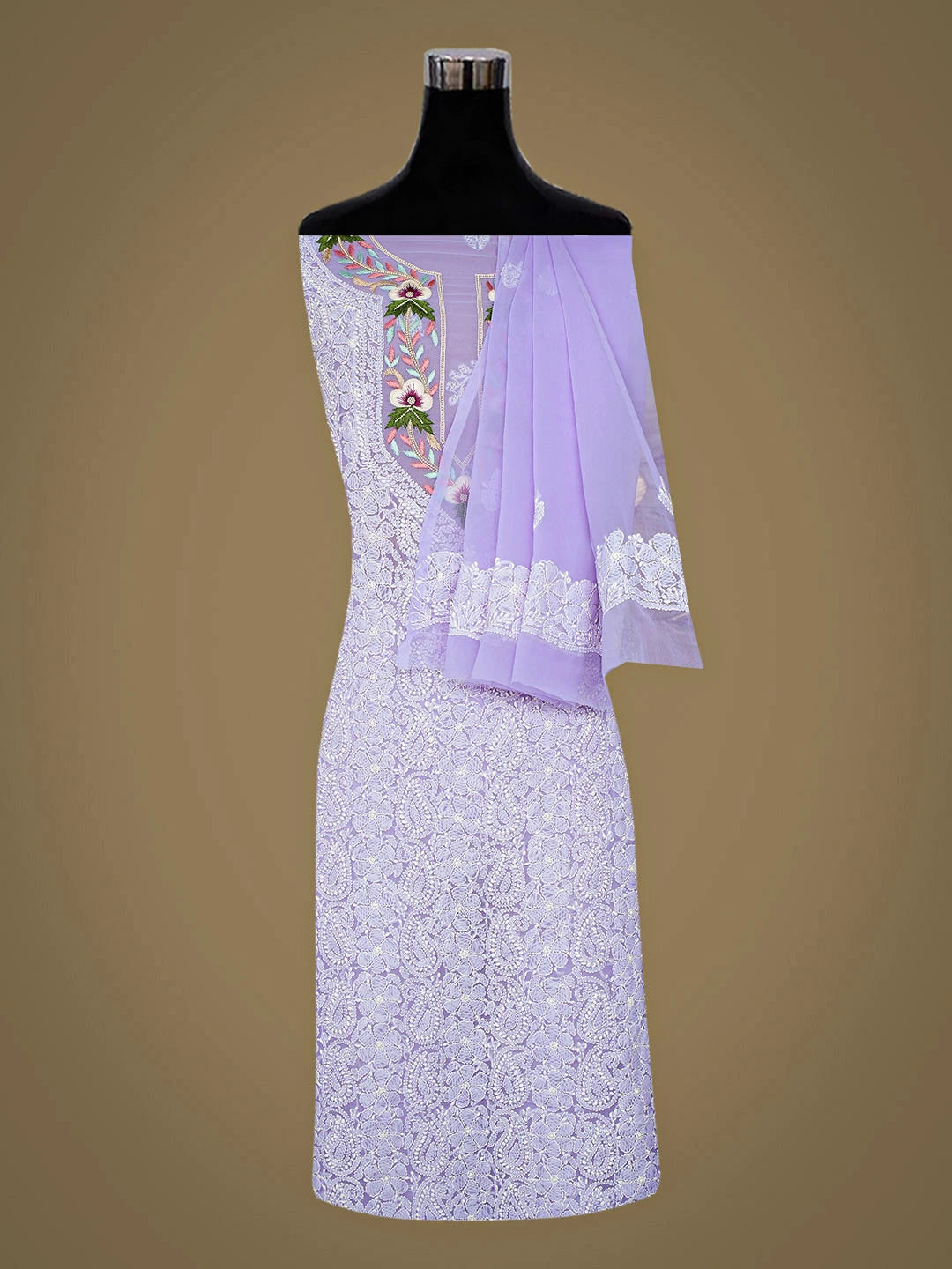 Ada Hand Embroidered Mauve Georgette Lucknowi Chikankari Unstitched Suit Piece With Parsi Work 01A963495
