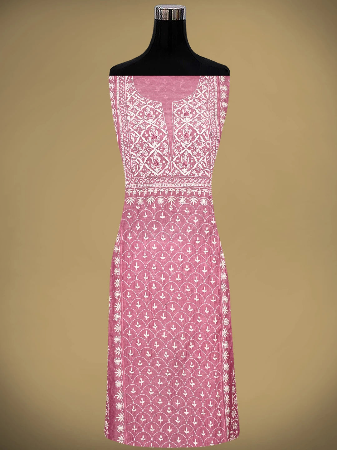 Ada Hand Embroidered Pink Chanderi Lucknowi Chikankari Semi-Stitched Anarkali Kurta Dupatta Set With Cutdana Work 01A971922