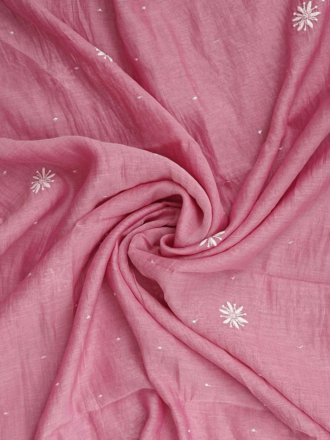 Ada Hand Embroidered Pink Chanderi Lucknowi Chikankari Semi-Stitched Anarkali Kurta Dupatta Set With Cutdana Work 01A971922