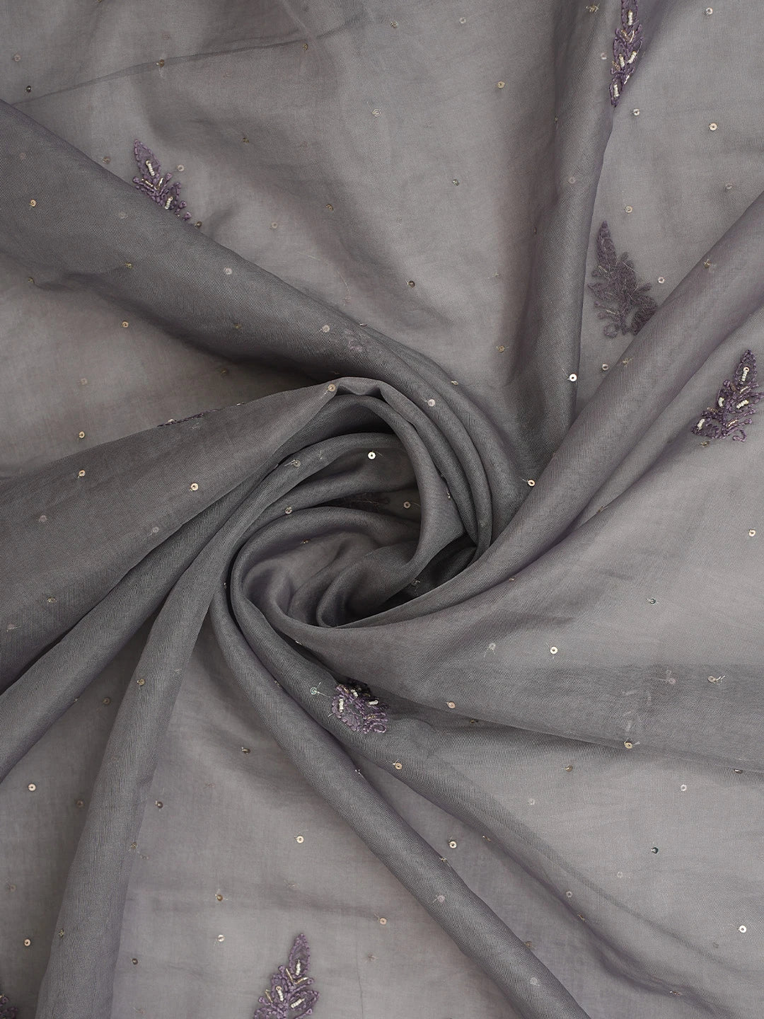 Ada Hand Embroidered Grey Organza Lucknowi Chikankari Unstitched Kurta Dupatta Set With Sequinned Work 01A907761