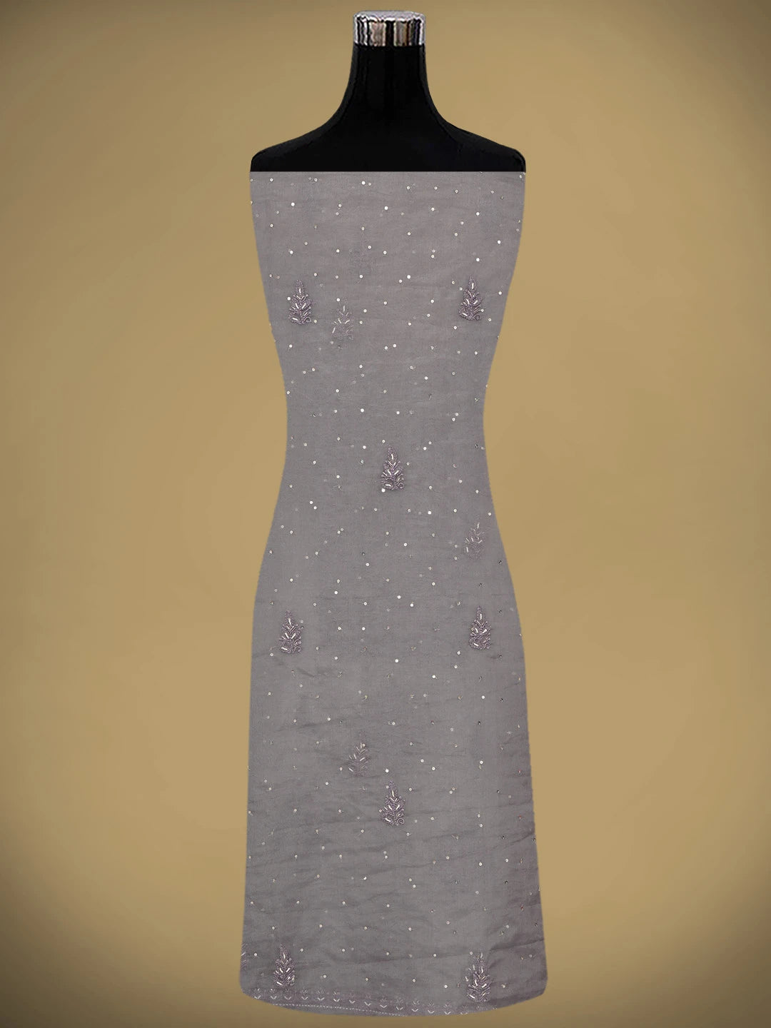 Ada Hand Embroidered Grey Organza Lucknowi Chikankari Unstitched Kurta Dupatta Set With Sequinned Work 01A907761